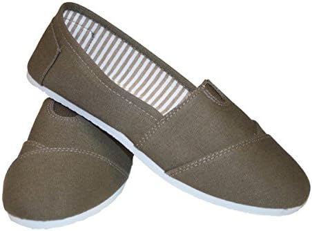 Women Canvas Slip-on Flats Brown With White Sole
