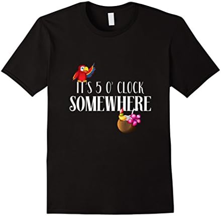 Mens It's 5 O'Clock Somewhere Parrot And Coconut Cocktail T-Shirt Large Black