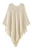 Pink Queen®Women's Batwing Poncho Cape Cloak Shawl Tassel Hem Sweater