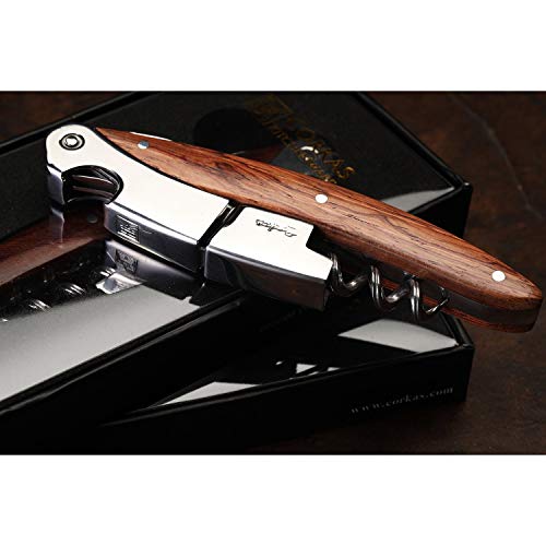 CORKAS Sommeliers Corkscrew, Upgrade All-in-one Wine Opener, Double Corkscrew, Quick Bottle Opener, Smooth Cuting Foil Cutter with Premium Rosewood, Perfect Gift for Sommeliers,Waiters and Bartenders