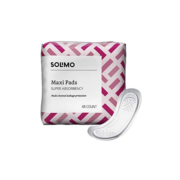 Amazon Brand - Solimo Thick Maxi Pads for Periods, Super Absorbency, Unscented, 48 count, 1 Pack