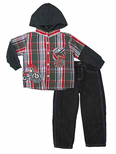 Little Rebels Baby Boys' 2 Piece Hooded Pullover with Soft Screenprint, Red, 18 Months