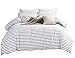 DelbouTree 3 Pieces Striped Duvet Cover,White Duvet Cover Grey Stripes Reverse to Solid Grey,3pcs Bedding Duvet Cover Set,King Duvet Cover with Zipper Closure and Corner Ties,King