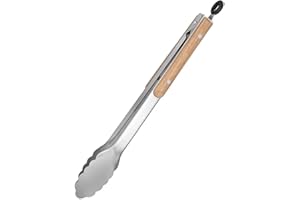 Fresiq Heavy Duty Stainless Steel Food Tongs with Wooden Handle - Perfect for Cooking, Grilling, and BBQ - 7-16 Inch Length(3