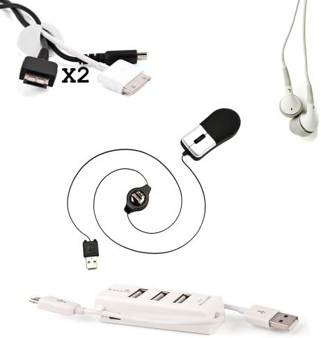 Dell XPS 13 Desk Organizer Kit ; White Micro USB 2.0 3 Port HUB + Optical Mini Mouse with Retractable Cord + x2 White Cable Organizers + White 3.5mm Jack Headphones!