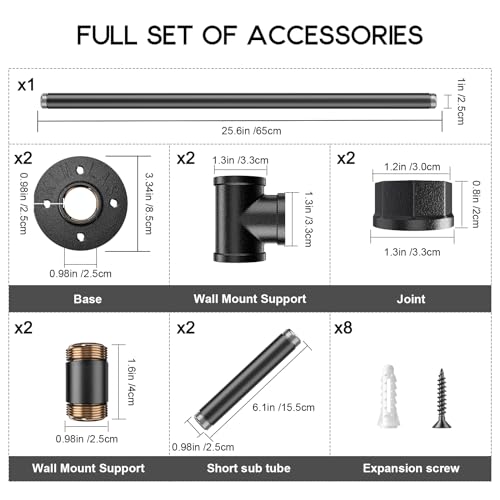 Couleeur Indoor and Outdoor Stair Railings, Wall Mount Stairs Railing for Elderly Disabled Stairs Steps Handrail Galvanized Industrial Non-Slip Handrail (1M)
