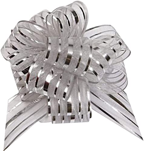 FQTANJU Pull Bow, Large, Organza, 6 Inches, 5 Pieces (Silver)