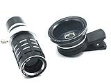 Smartphone Camera Lens Kit, 12x Zoom Telephoto Lens with 0.45X Wide Angle Lens + 15X Super Macro Lens With Clip For iPhones, Samsung, HTC Camera Phones (Black)