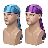 2 PIieces Silky Soft Durag Headwraps with Extra Long Tail and Wide Straps for 360 Waves