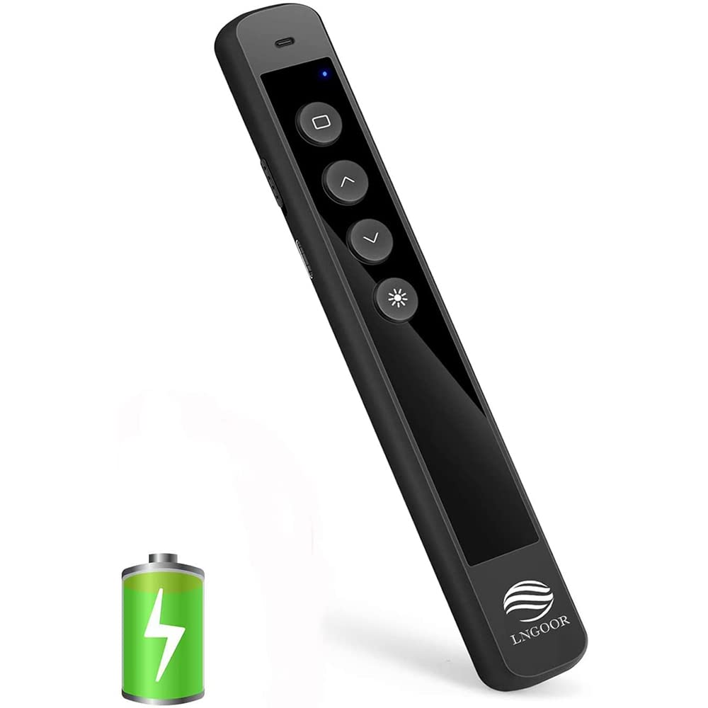 LNGOOR Wireless Presenter, Rechargeable Presentation Clicker with Laser Pointer PowerPoint Remote Clicker Support Hyperlink and Volume Control PPT Slide Show Clicker