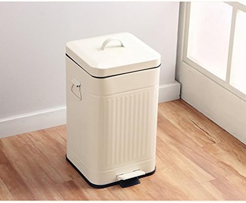 GWF Bathroom Trash Can With Lid, Square Trash Can For Bedroom With Lid And Handle, Retro Vintage Garbage Metal Cans For Office, Removable Inner Bucket (Color : White, Size : 6L)