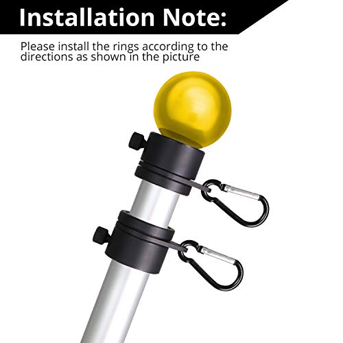 Anley 1" Aluminum Flagpole Mounting Rings Set Anti Wrap 360° Rotatable Ring with Carabiners