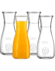 500 ml Glass Carafe - 4 Pack - The LOVE Drink Pitcher and Elegant Wine Decanter, Narrow Neck For Easy Grip, Wide Mouth for Classic Pouring - Great for Parties and Events â€“ by Kitchen Lux
