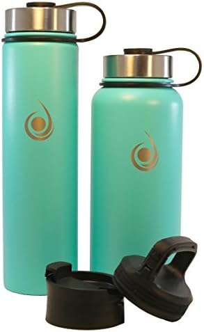Rugged Hydration 32oz or 24oz Double Wall Vacuum Insulated Stainless Steel Water Bottle + 3 Lids Built-In Carabiner E-Book Multiple Colors Powder Coated Cold 24 Hrs Leak Proof Sweat Proof