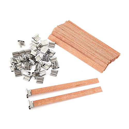 LTKJ 40pcs 6 Inch Wood Candle Wicks with Sustainer Tabs for Candle Making and Candle DIY
