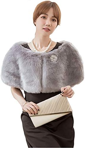 Amazon Chuguangファーボレロ ストール ファーショール イベント フェイクファー ポンチョ ケープ 毛皮 成人式 和装 着物 ボレロ 羽織 結婚式 二次会 披露宴 フォーマル 上品 代 30代 40代 グレー カーディガン ボレロ 通販