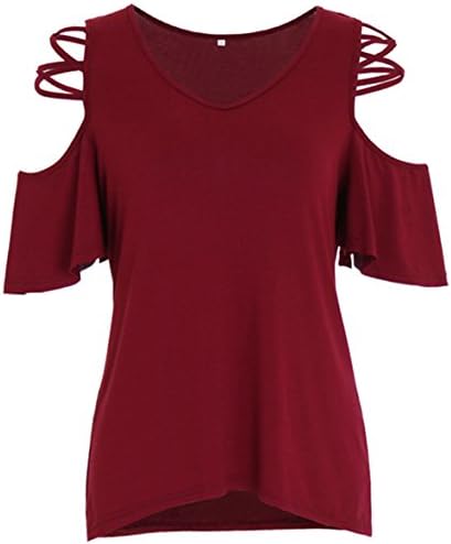 Women Summer Hjmy asual Cold Breathable Shoulder Off Loose Fit Plus Size Light Stretchy T-shirts Tops Tees (S, Red)