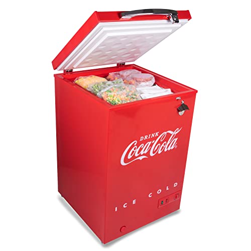 Nostalgia CocaCola Chest Freezer and Refrigerator All in One, 3.5 Cu. Ft, Includes Rolling