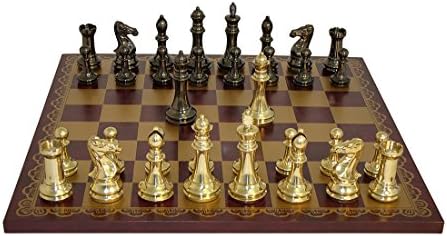 Ital Fama Chess Set with Pressed Leather Board, Burgundy and Gold