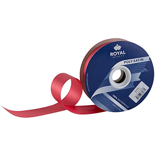 Red Poly Satin Waterproof Ribbon 1 3/8" (#9) For Floral and Craft Decoration, 100 Yard Roll (300 FT Spool) Bulk, By Royal Imports (MADE IN ITALY )