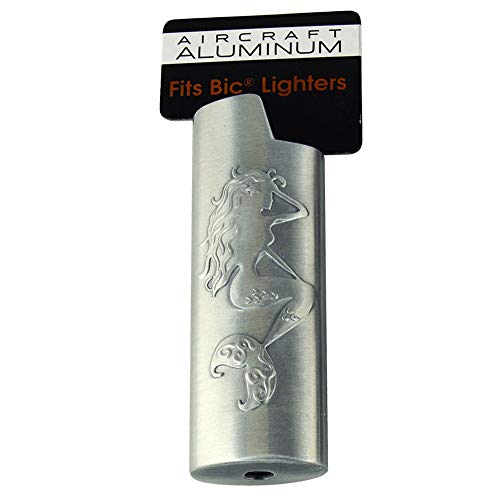 Embossed Lighter Case for BIC Lighters, Aircraft Aluminum, Lightweight & Durable – Sitting Mermaid