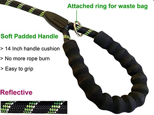 iYoShop Strong Dog Leash with Comfortable Padded Handle and Highly Reflective Threads for Small and Medium Dogs (3/8" X 6FT, Black/Green) - Thumbnail 2