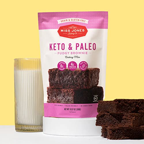MISS JONES BAKING KETO BROWNIE MIX – GLUTEN FREE, LOW CARB, NO SUGAR ADDED, NATURALLY SWEETENED DESSERTS & TREATS – DIABETIC, ATKINS, WW, PALEO FRIENDLY (PACK OF 1)