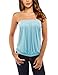 Yesfashion Women Pleated Tube Top Strapless Tunic Shirt Light Blue M