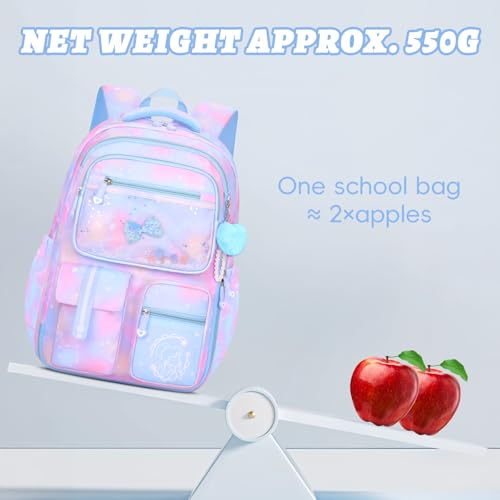 Amythe Kawaii 3-Piece Primary Girl's Backpack Set, School Bag, School Bag for Girls, College Lightweight for CP CE CM 6-12 Years L-Blue