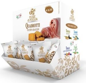 Quadrotti with bacon flavour (40 x 35g). Italian savoury biscuits. Perfect as a pub snack with a glass of wine or beer.