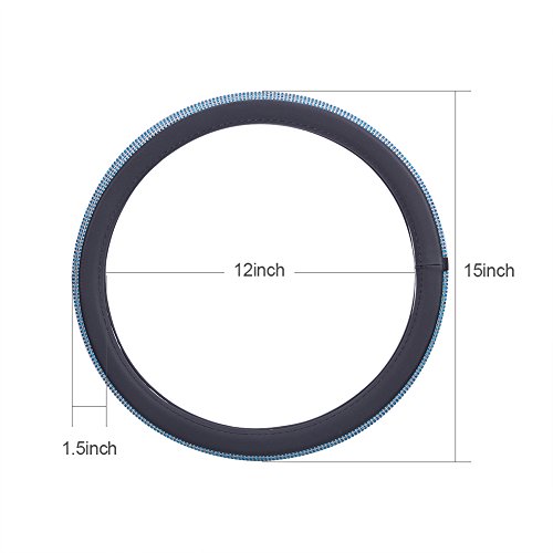 Blueshyhall Steering Wheel Cover,Soft Skidproof Cover Crystal Bling Bling Rhinestones 15"/38cm, Peacock Blue