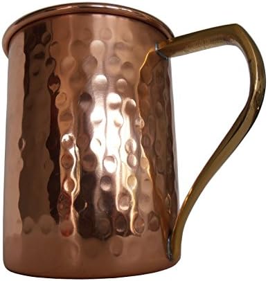 BarWerks Hammered Finish "Moscow Mule" 100% Copper Mugs with Solid Brass Handle 16oz No plating, stainless steel or nickel lining.
