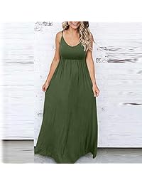 Rookay RK vestido largo sin mangas para mujer, con correa de espagueti, cintura envolvente, cuello en V, casual, cintura alta elástica