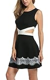 Zeagoo Round Neck Sleeveless A-line Stretch Mini Sexy Casual Party Dress (XXL, Black)