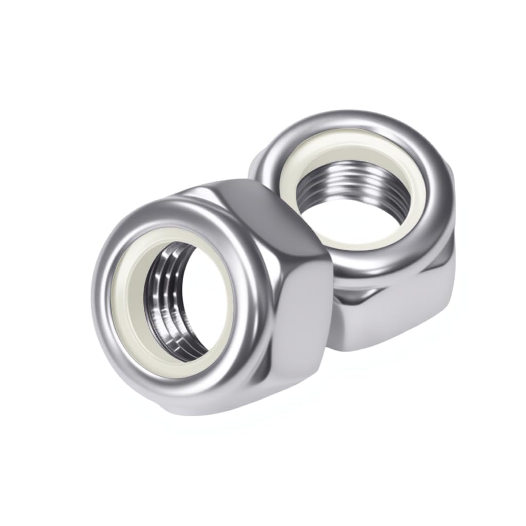 Photo 1 of #6-32 (100 Pack) Nylon Insert Locknuts, 18-8 (304) Stainless Steel Bright Finish Full Thread Anti Corrosion Coarse Lock Nut Commercial Grade Hardware Nuts for Boats, Dock, Car