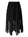 Chicwe Women's Plus Size Long Flare Lace Trimmed Skirt with Elastic Waistband - Casual and Work Skirt Black 1X