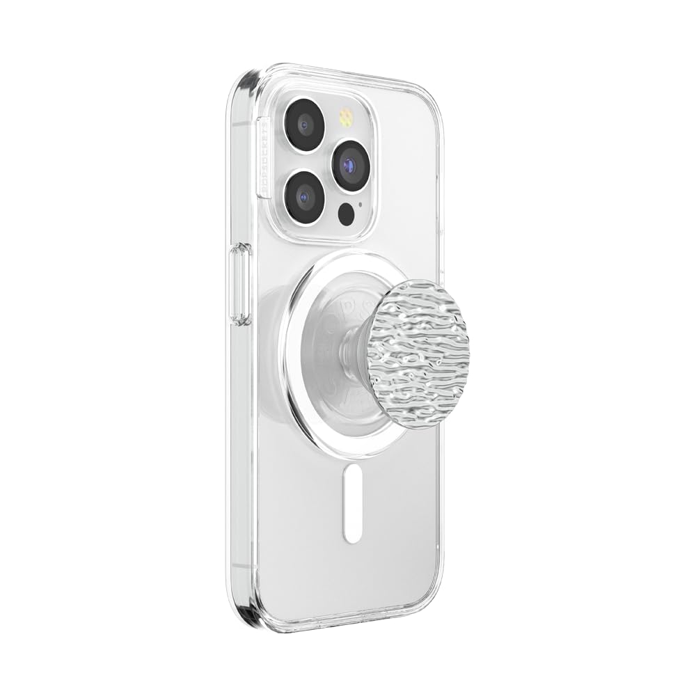 PopSockets PopGrip for MagSafe, Magnetic Phone Grip & Stand, Swappable Top, Secure Grip for iPhone MagSafe Cases, Kickstand for Hands-Free Viewing, Wireless Charging Compatible - Fata Morgana Chrome