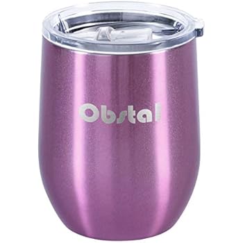 Obstal 16 oz Insulated Wine Tumbler, Stainless Steel Wine Glass with Clear Lid - Double Wall Vacuum Stemless Tumbler for Wine, Coffee, Fuchsia