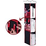 StorageWorks 3-Shelf Hanging Locker Organizer, Durable Polyester Canvas, Black with Red Trim, 36