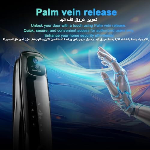 Makayuron Smart Door Lock, 7IN1,3D Face Recognition,Palmprint, Fingerprint, IC card,Passcode,Mechanical keys.Tuya app supported.Equipped with 6068 mortise,Class C lock cylinder (M03-FH)