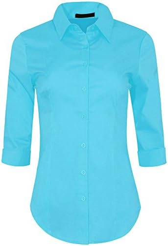 Iron Puppy Womens 3/4 Sleeve Skinny Button Down Collared Shirts with Stretch