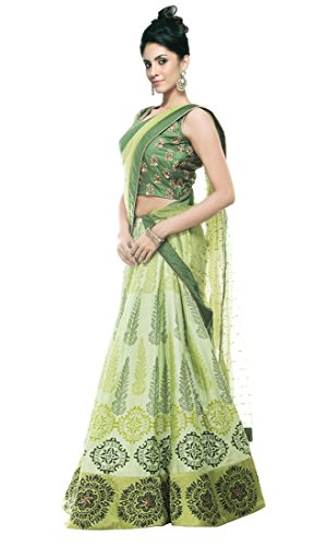 Shopaholic Women's Benglori Silk Lehenga Choli Free Size Lime Green