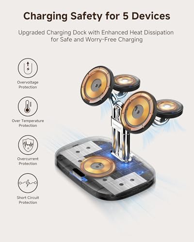 5-in-1 Wireless Charging Station for Apple Devices, Double Magnetic Charger for iPhone Air/17/16/15/14/13/12, Double 5W Fast Charge for Apple Watch 11/10/9/8/Ultra 3/SE 3, SwanScout 902M