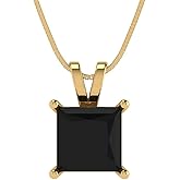 Clara Pucci 14K Yellow Gold Plated Solitaire 18" Box-Chain Necklace - Sterling Silver 2ct Princess Cut Onyx Pendant