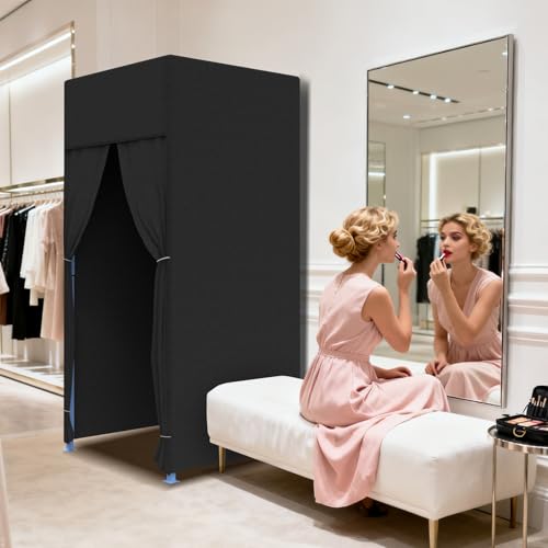 Freestanding Locker, Portable Clothing Store Locker, Simple Temporary Trial House Mobile Standing (Black, 100X100X200CM)