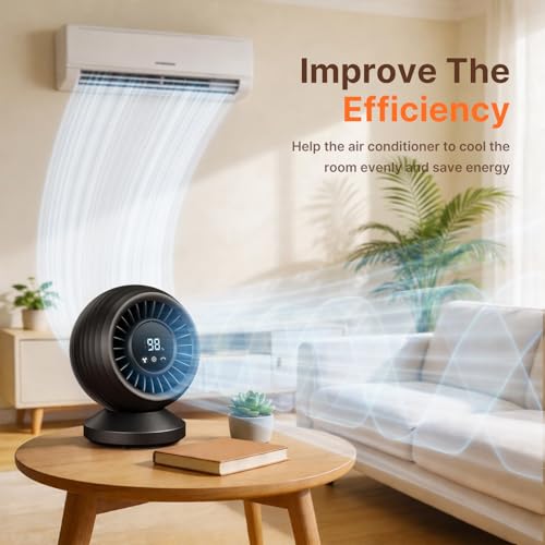 Quiet Table Fan 22dB, Powerful Turbo Air Circulation Fan with LCD Display, 120° Oscillation, 8 Speeds, Desk Fan for Office, Bedroom and Kitchen, Black