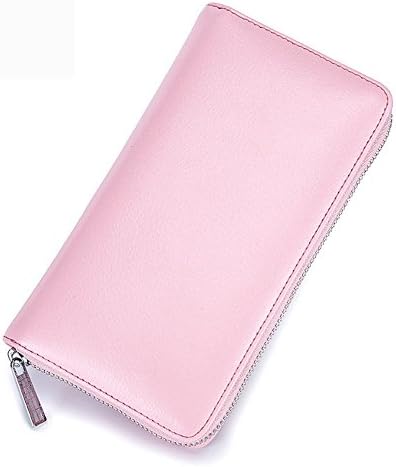 Genuine Leather RFID Men/Women Zipper Card Holder Long Wallets (Pink)
