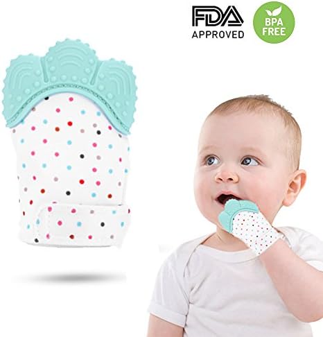 Teething Mitten - Silicone Teething Toys or Teething Ring Provides Self-Soothing Fun, Prevent Scratches Glove Stay on Baby's Hand (Green)