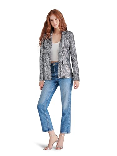 Steve Madden Apparel Women’s Payton Blazer, Silver Sequin