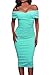 AlvaQ Women's Summer Sexy Ruched Off Shoulder Bodycon Midi Club Dress Small Blue